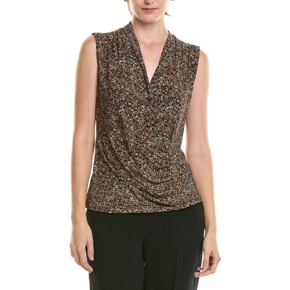 Anne Klein Womens  Shirred Surplice Top, Black